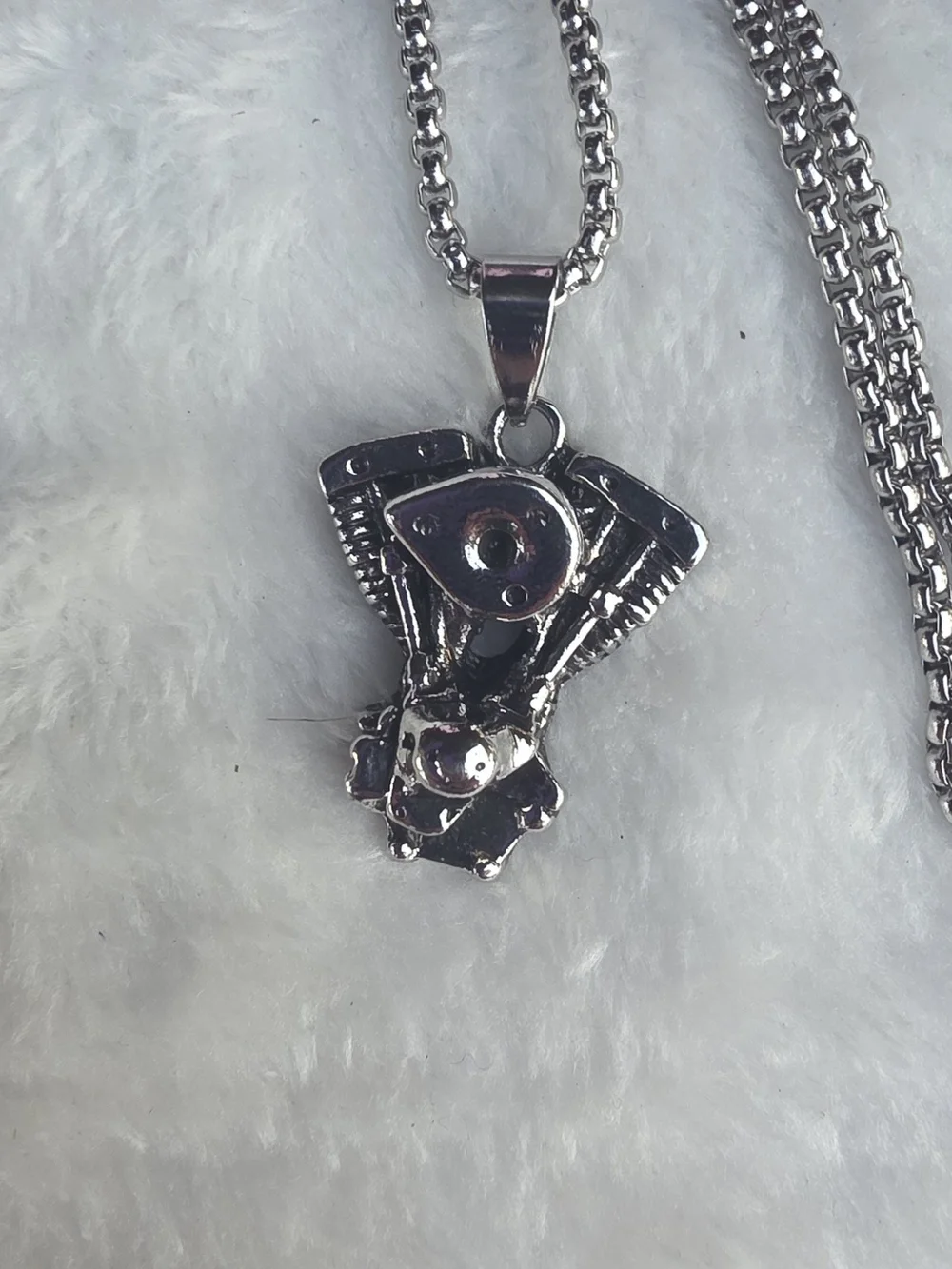 Silver-tone Motorcycle Engine Pendant Necklace